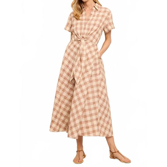 NEW CARA CARA asbury midi dress in sketched plaid brown